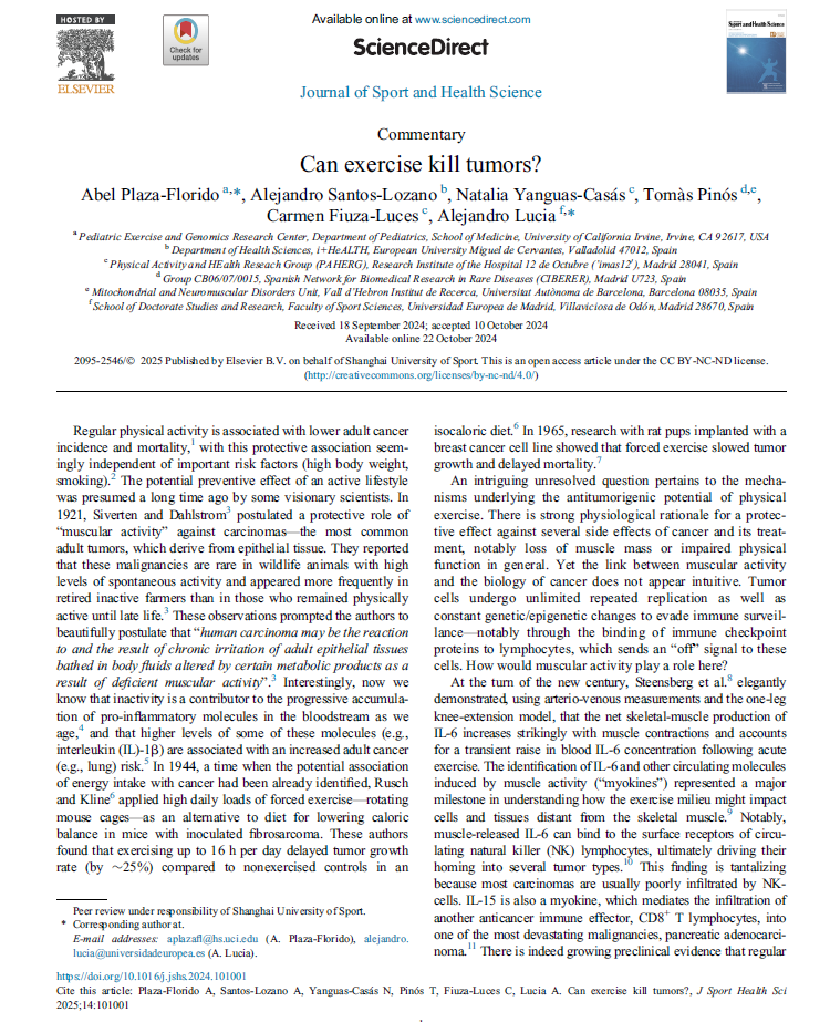 Can exercise kill tumors? Journal of Sport and Health Science, 2025.
